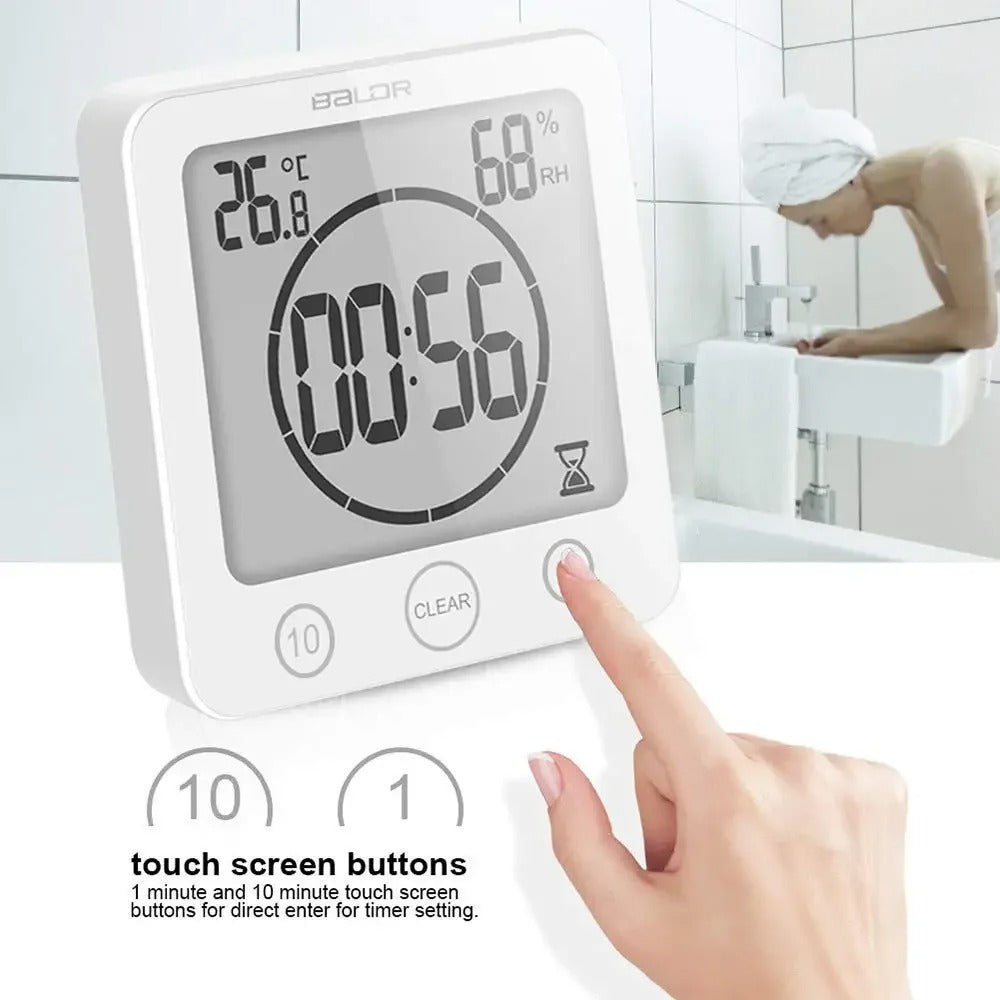 Horloge Salle De Bain Numérique LED - Étanche IP65 Avec Température, Humidité Et Alarme - Blanche