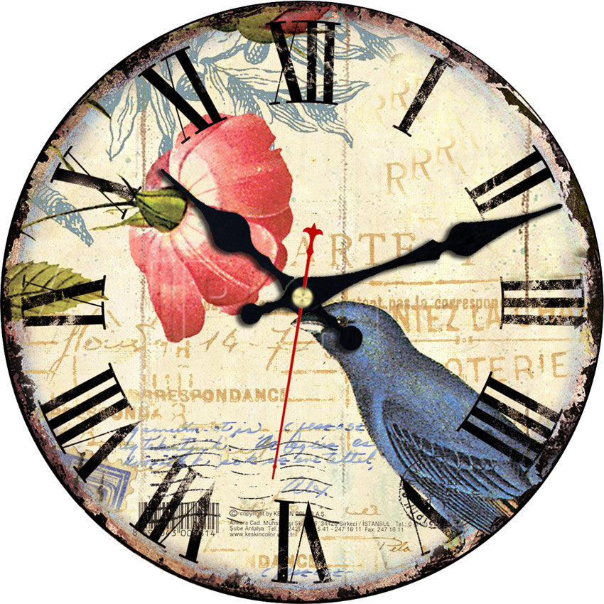 Horloge Vintage Oiseaux et Roses