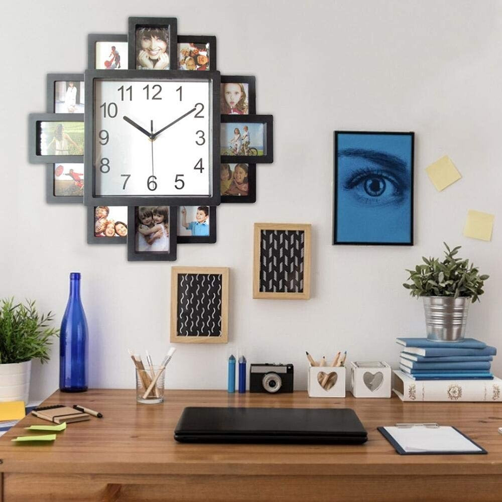 Pendule Cadre Photo Numérique En Plastique Gris - Horloge Avec Cadre - Neuf