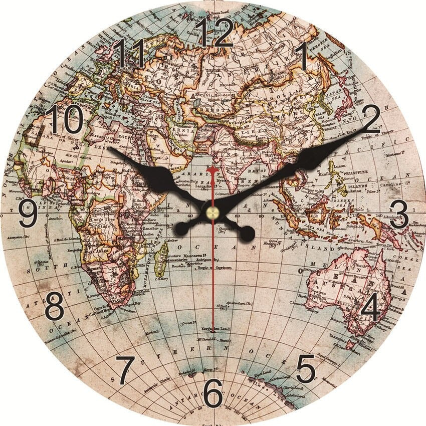 Horloge Carte du Monde Bois