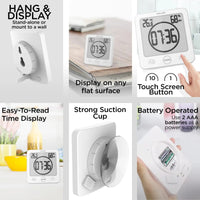 Horloge Salle de Bain Étanche à Ventouse Multifonction Blanc