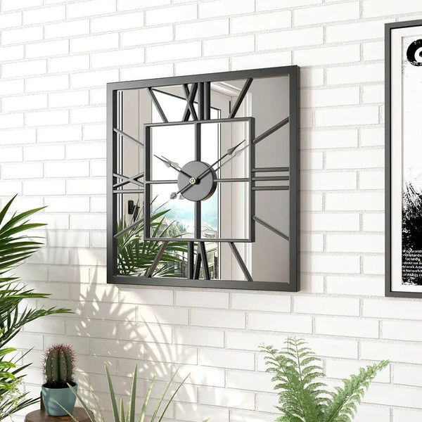 Horloge Murale Carée avec Miroir