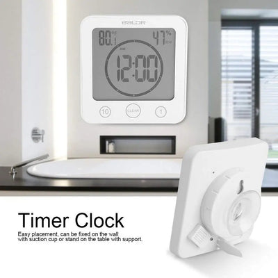 Horloge Salle de Bain Étanche à Ventouse Multifonction Blanc