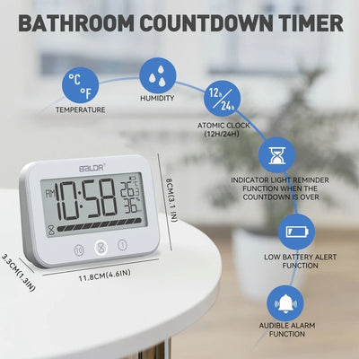 Horloge Salle de Bain Numérique et Étanche Blanc