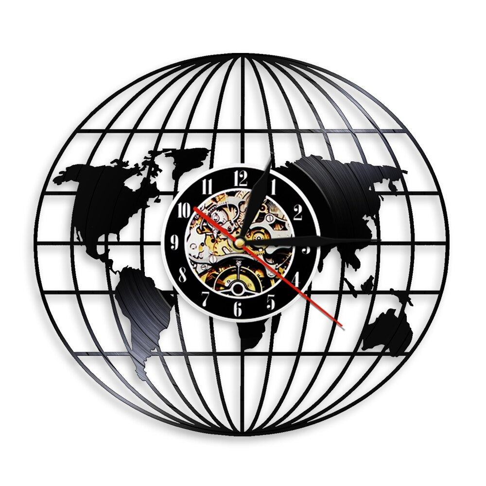 Horloge Vinyle Carte du Monde 