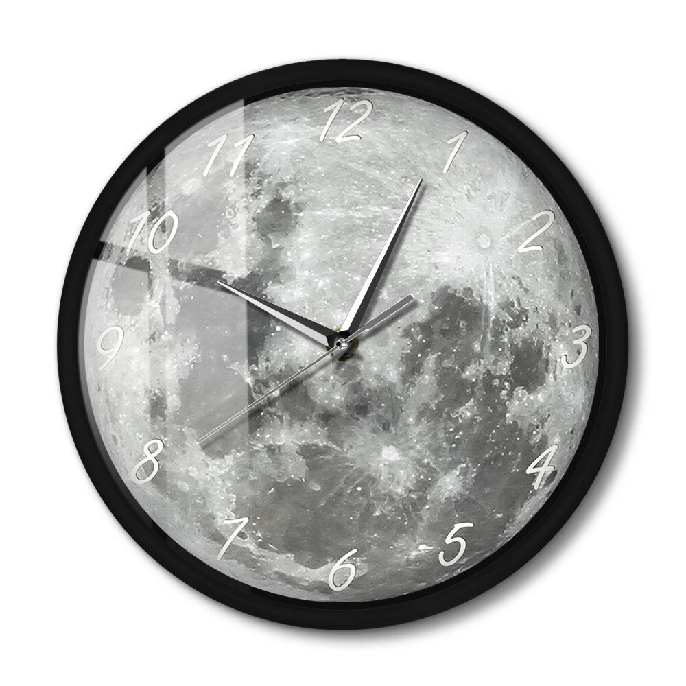 GEEKCOOK horloge murale lumineuse, horloge de lune luminescente dans le  noir argent rond Phase de lune horloge murale LED contrôle du son horloge  de